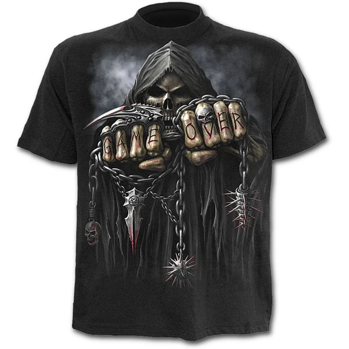 t shirt homme noir avec la mort a chaine de combat 6538 2